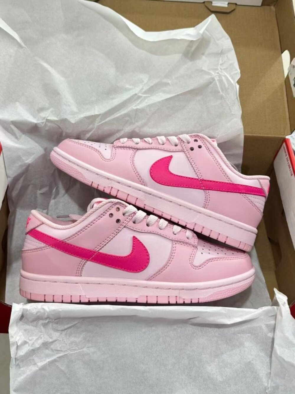 Nike Dunk Low Pink Leather Sneakers Casual Lace‑Up Shoes With Original Box
